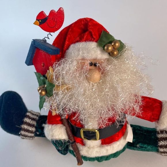 Plush Santa with Wooden Birdhouse and Wood Cardinal accent - Picture 8 of 8